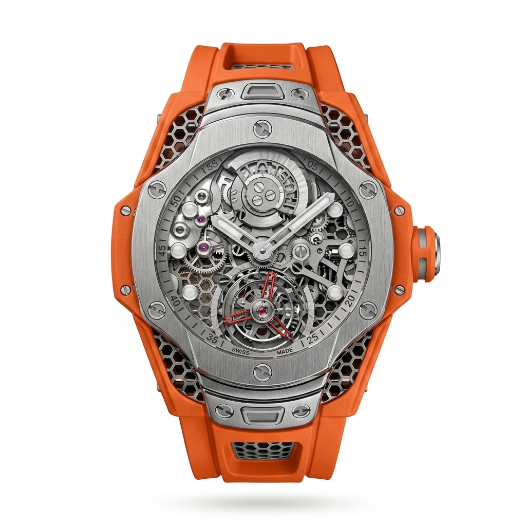 Stylish Orange Strap Skeleton Watch for Men