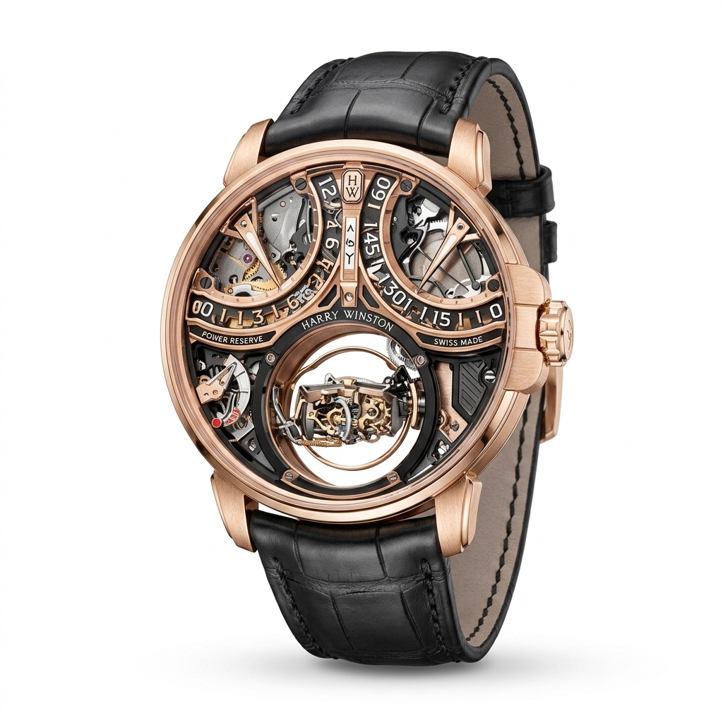 Harry Winston Rose Gold Tourbillon Mechanical Watch