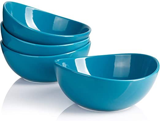 Teal Ceramic Oval Serving Bowls Set of 4