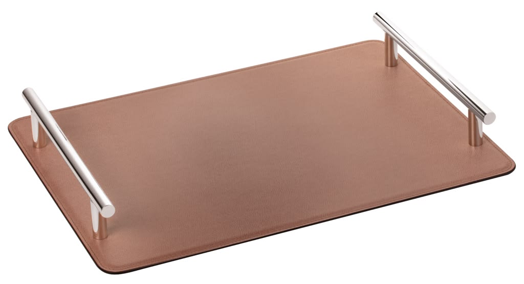 Elegant Faux Leather Serving Tray with Metal Handles