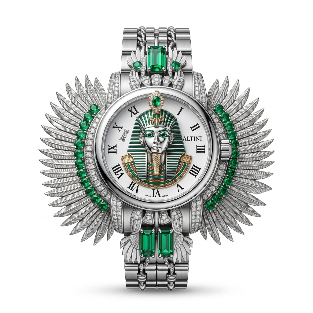 Ornate Pharaoh Emerald Swiss Watch for Men & Women