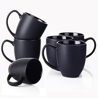 Matte Black Ceramic Coffee Mug Set of 6