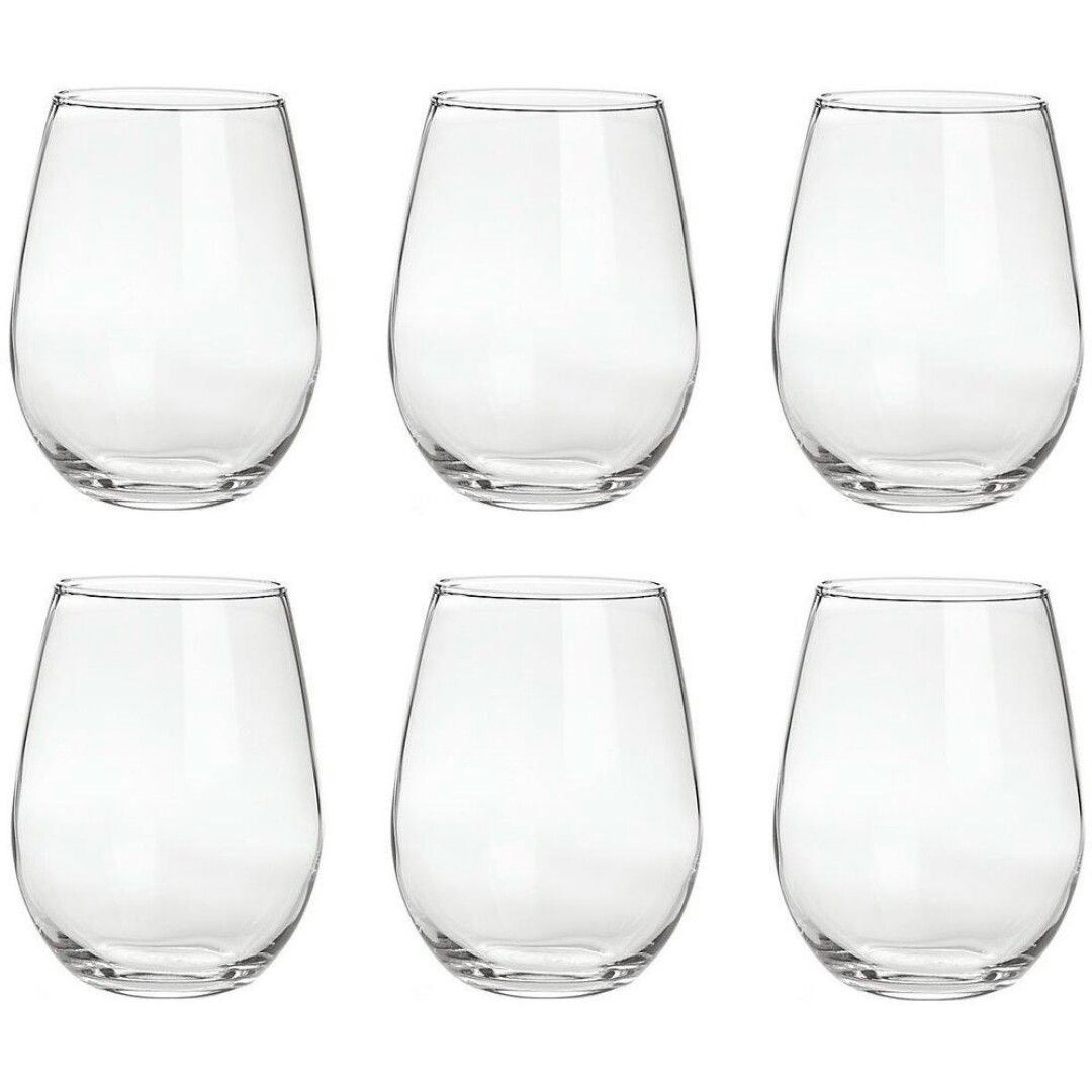 Clear Stemless Water Juice Wine Glasses Set of 6