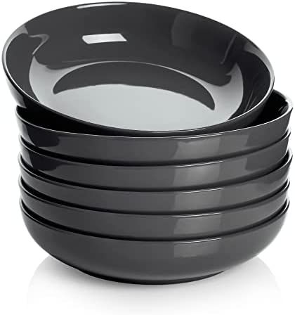 Set of 6 Grey Ceramic Pasta Bowls