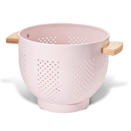 Pink Metal Colander with Wooden Handles