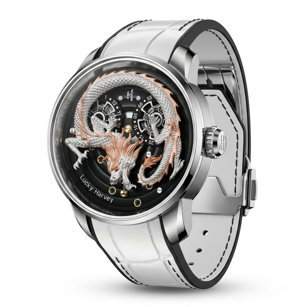 Dragon Dial Analog Watch for Men, White Strap