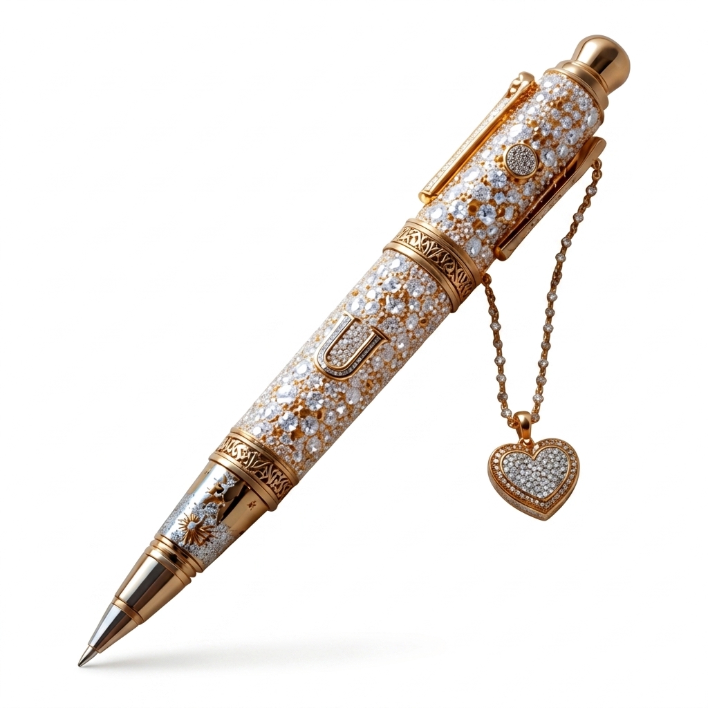 Crystal Studded Pen with Heart Charm