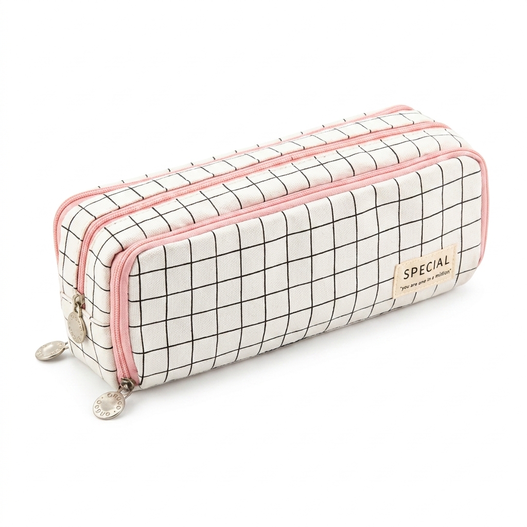 Dual Compartment Grid Pencil Case for Stationery