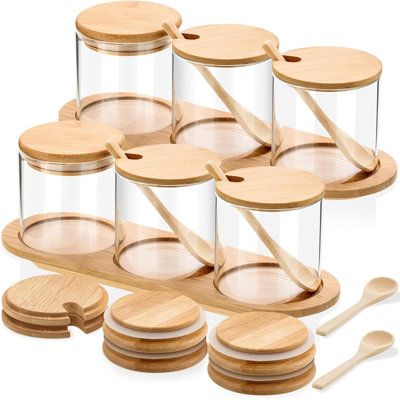 6 Pcs Glass Spice Jars Set with Bamboo Lids & Spoons