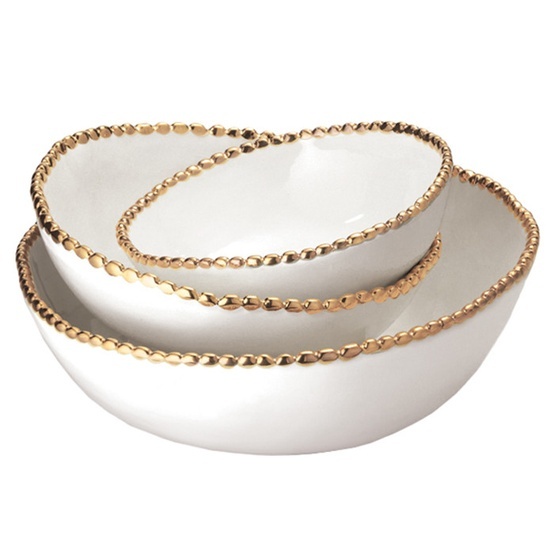 Gold Beaded Ceramic Bowl Set | Home Decor