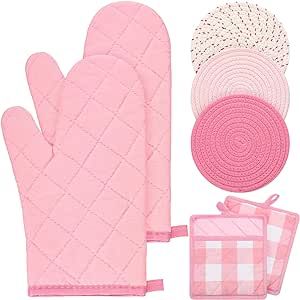 Pink Kitchen Oven Mitts & Pot Holders Set