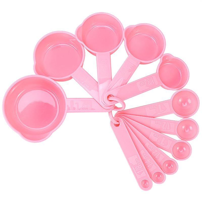 Pink Plastic Measuring Cups & Spoons Set for Baking