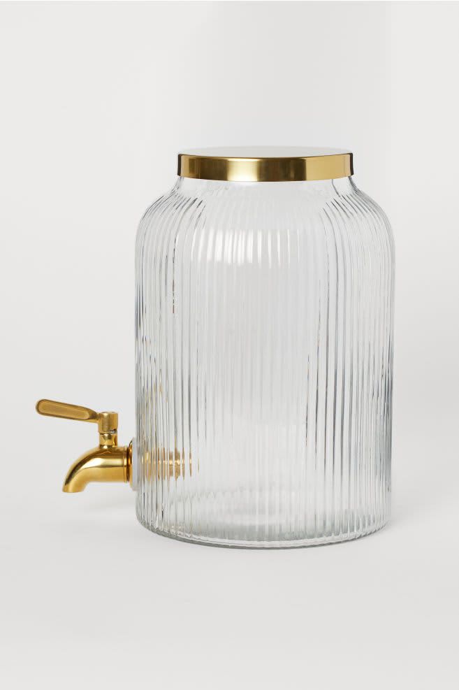 Ribbed Glass Drink Dispenser with Spigot
