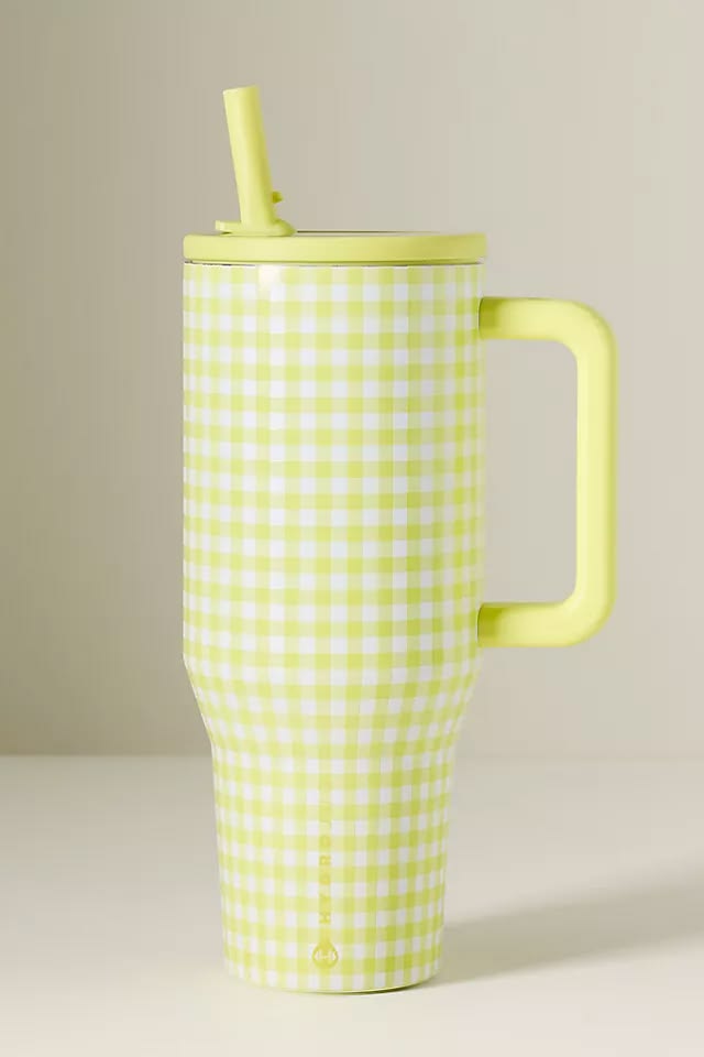 Gingham Insulated Tumbler Mug with Straw