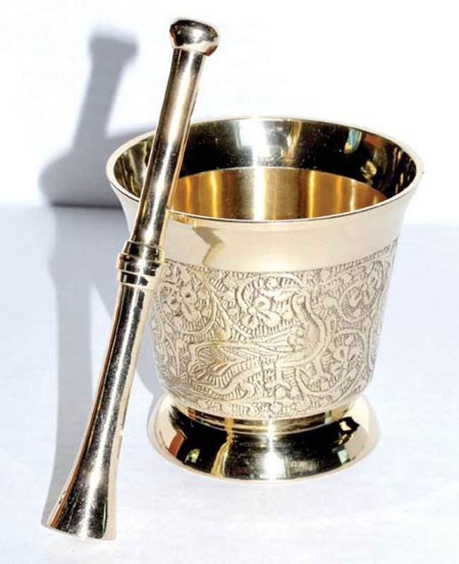 Brass Mortar Pestle Grinder Set for Spices & Herbs