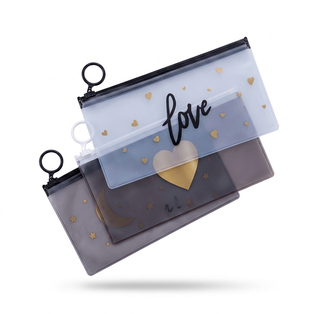 Set of 3 Transparent Zipper Pouches | Stationery & Makeup