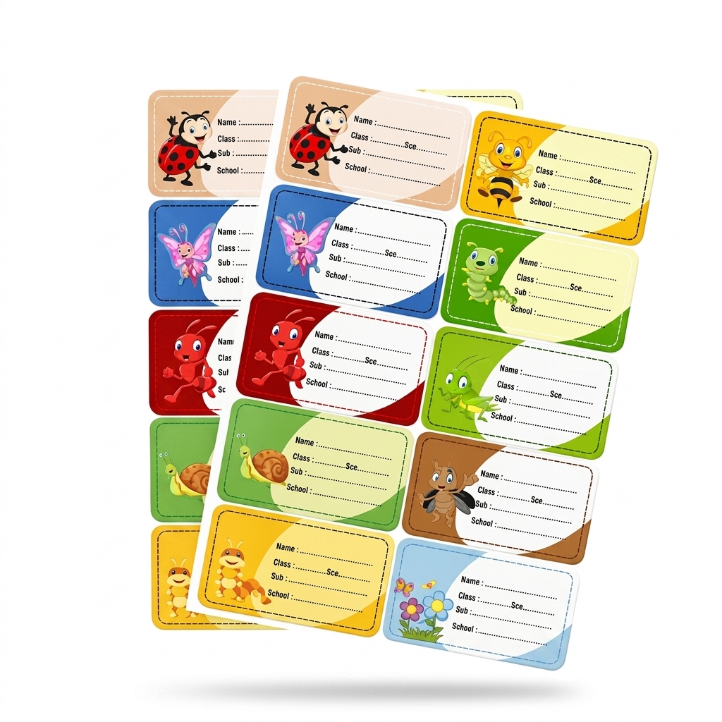 Cute Cartoon Insect School Name Labels for Kids