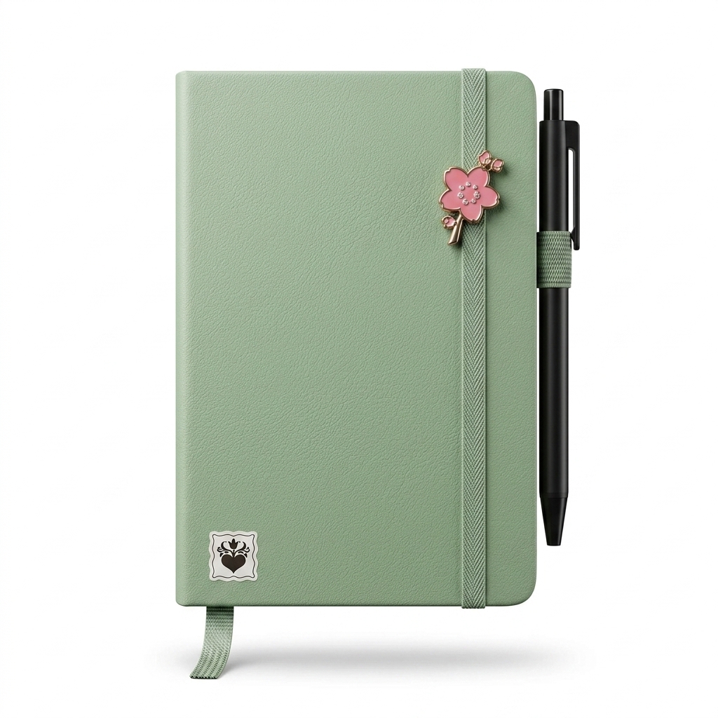 Aesthetic Green Notebook Diary with Pen & Charm