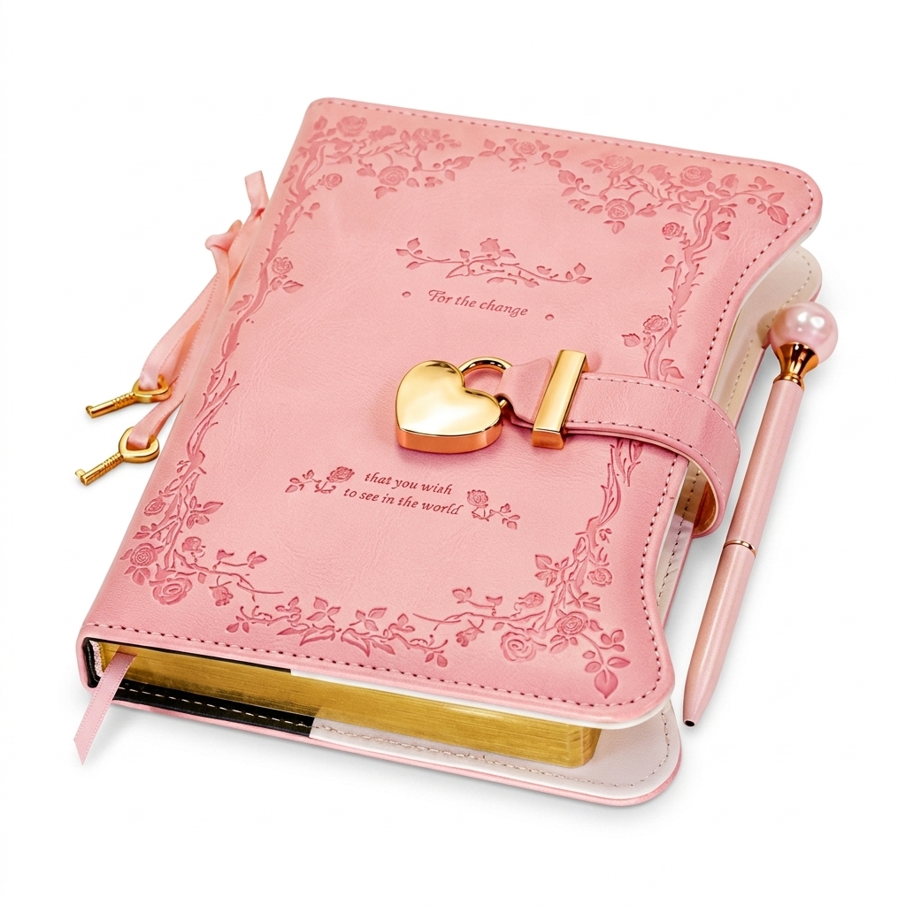 Pink Heart Lock Diary & Pen Set