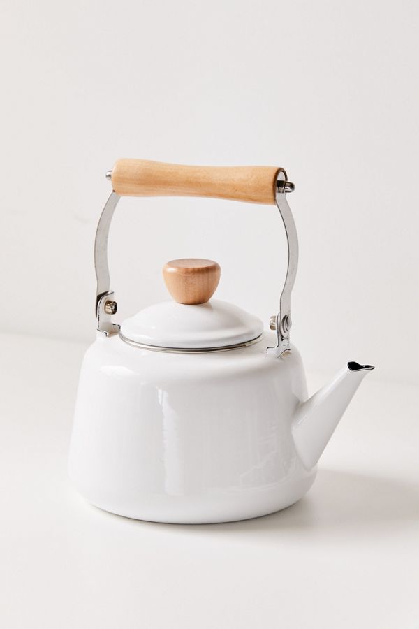 White Enamel Whistling Tea Kettle | Cookware