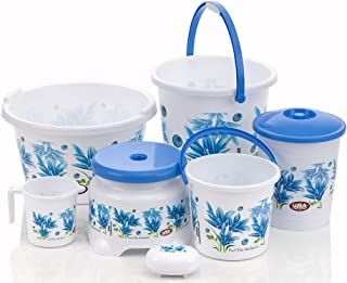 Floral Plastic Bathroom Set | 6 Pcs Bathing Kit