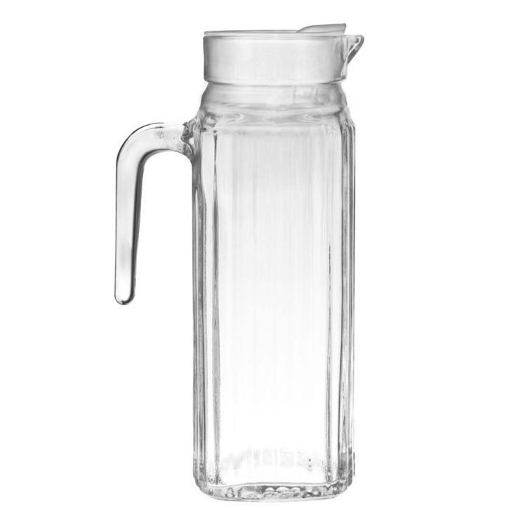 Clear Ribbed Glass Water Jug with Plastic Lid