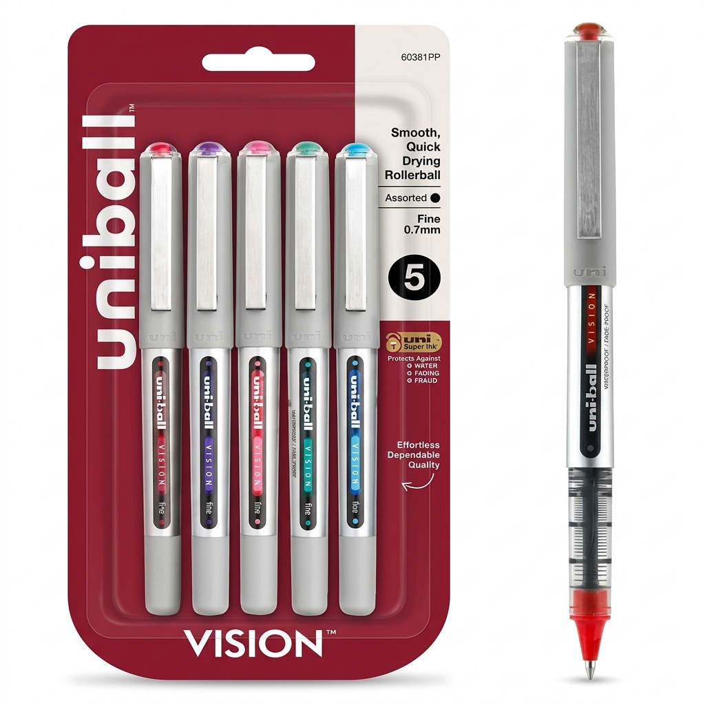 Uni-ball Vision 0.7mm Assorted Rollerball Pens (Pack of 5)