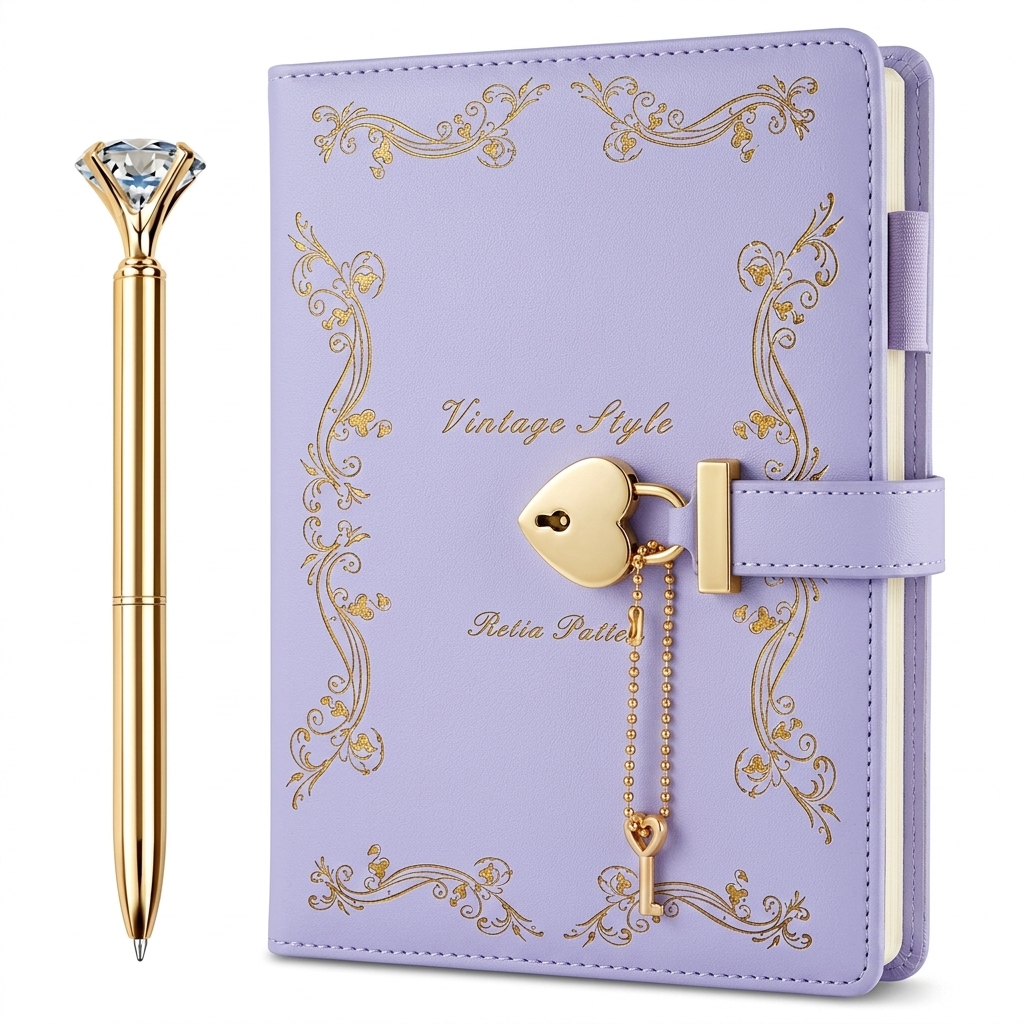 Vintage A5 Lock Diary with Diamond Pen