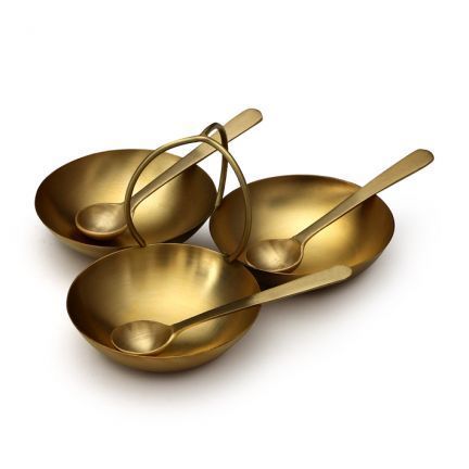 Brass Finish Serving Bowl Set with Spoons