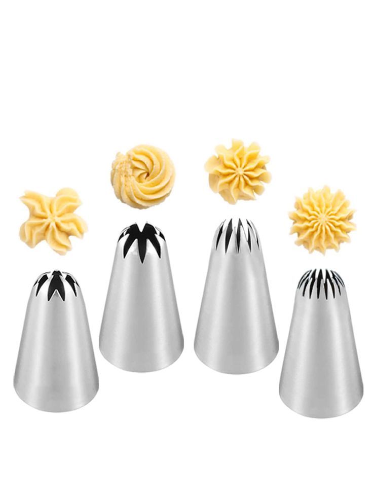 4 Pcs Stainless Steel Piping Nozzles for Cake Decorating