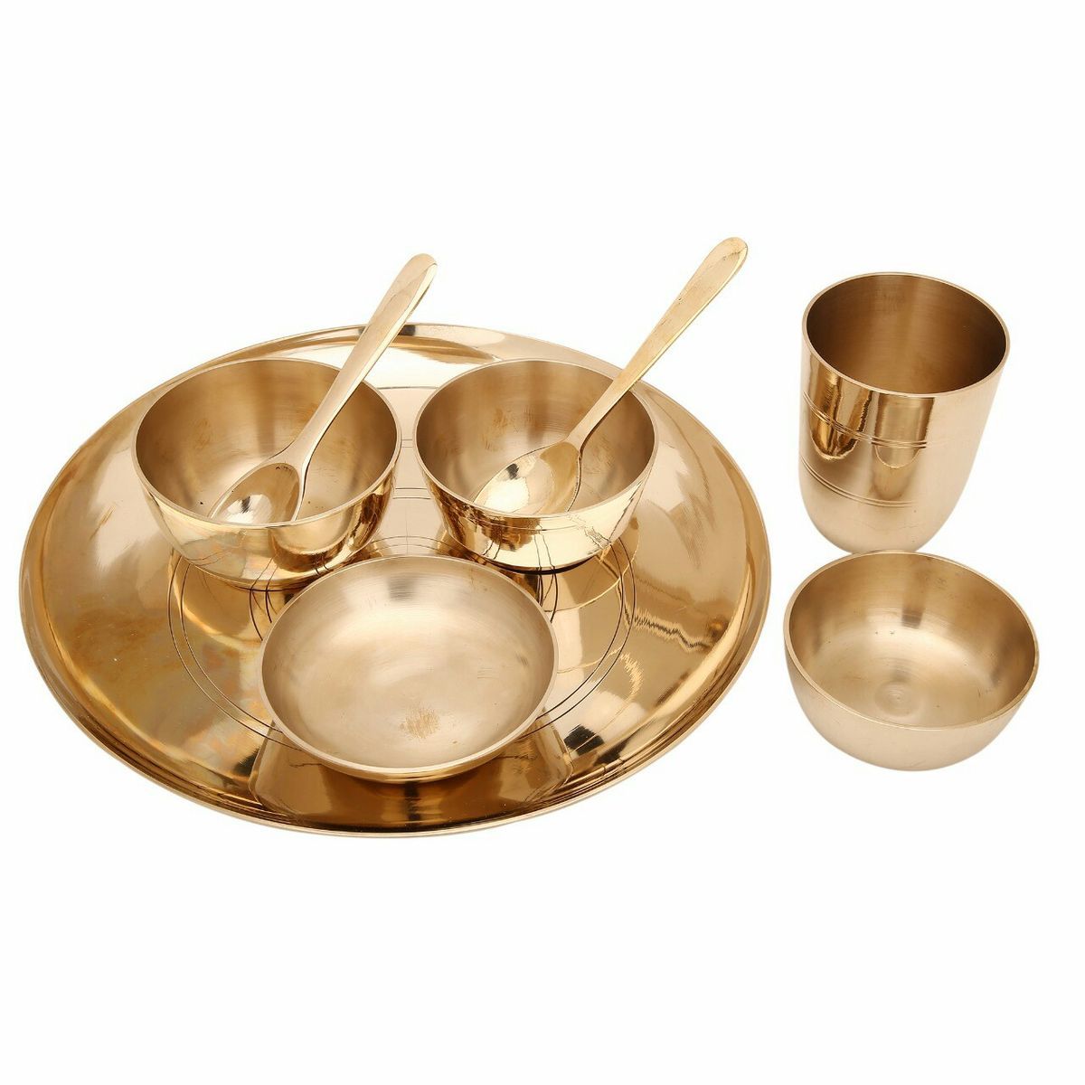 Traditional Brass Thali Dinner Set 7-Pc