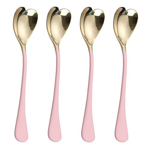 Stylish Heart Spoon Set | Gold Pink Cutlery