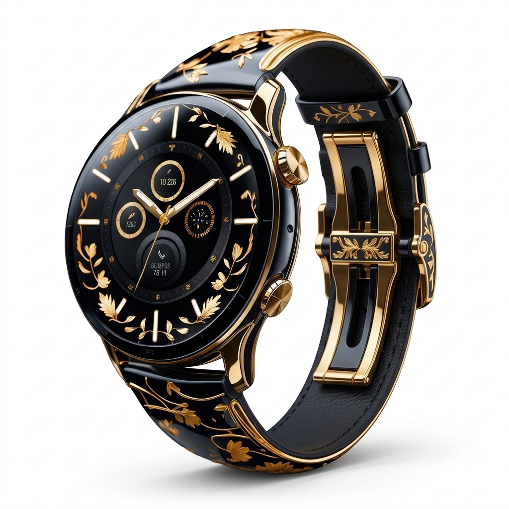 Black & Gold Floral Design Smartwatch
