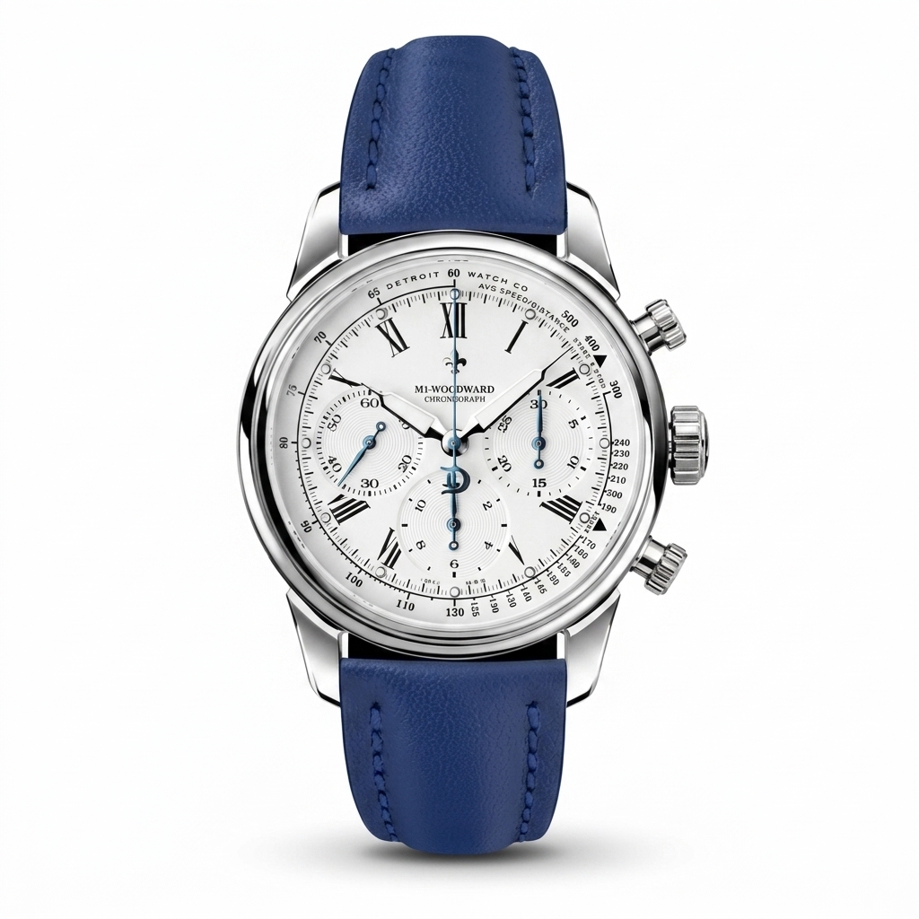 Classic Chronograph Mens Watch | Blue Leather Strap