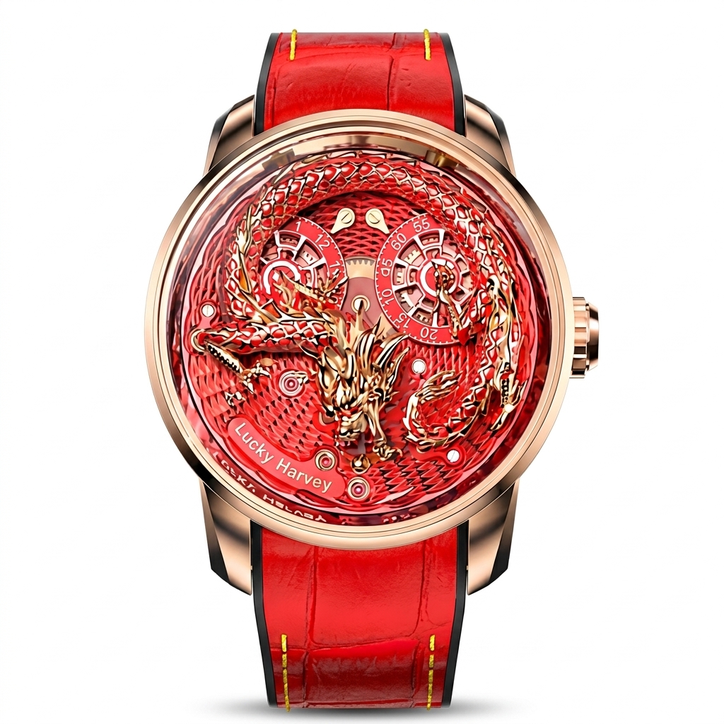 Luxury Red Dragon Dial Men's Fashion Watch