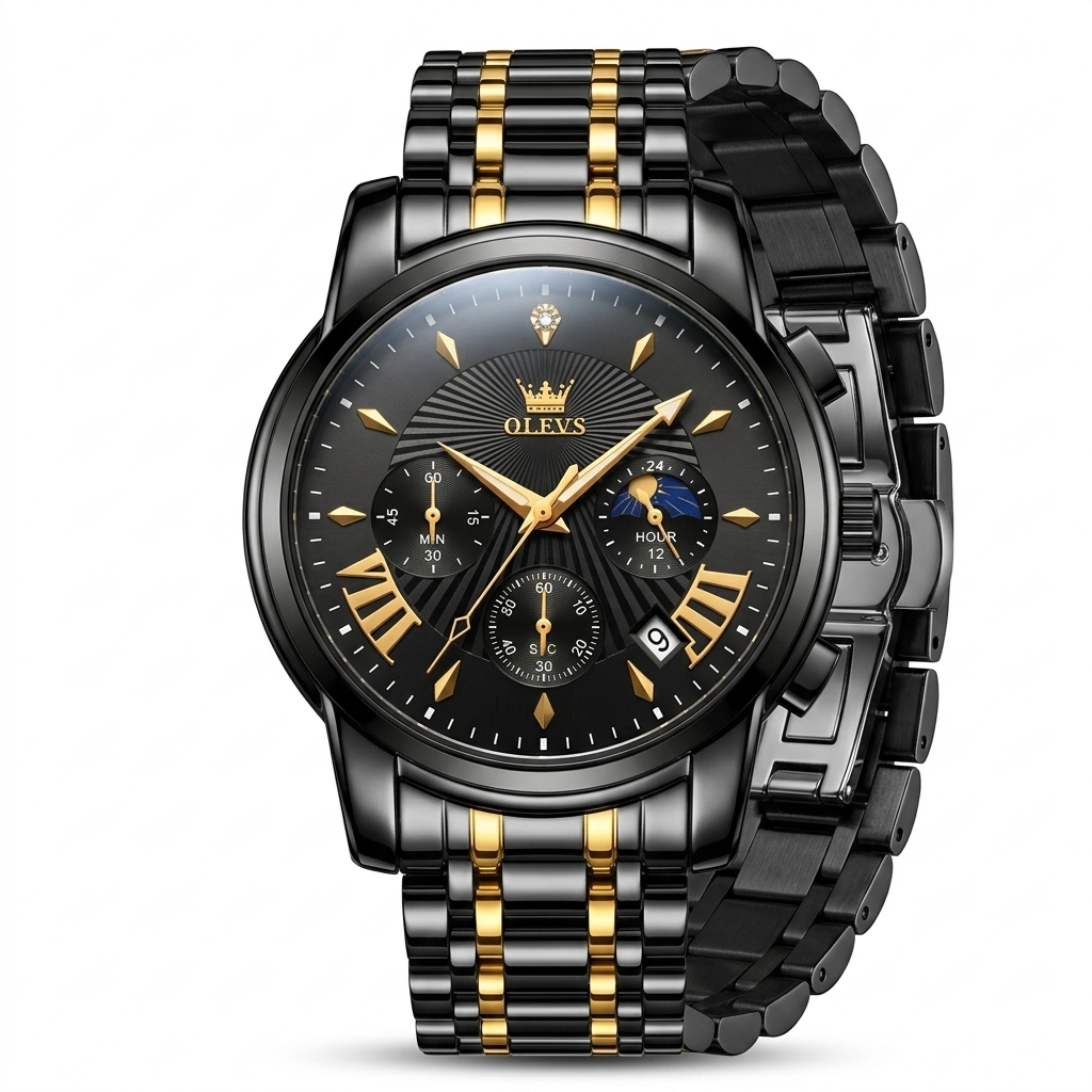 OLEVS Style Men's Black Gold Analog Watch