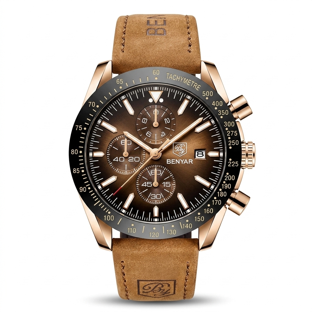 BENYAR Men's Brown Dial Tan Leather Chronograph Watch