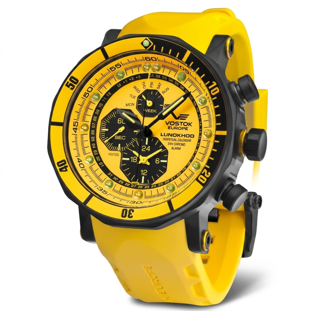 Vostok Europe Lunokhod Yellow Dial Chrono Alarm Watch