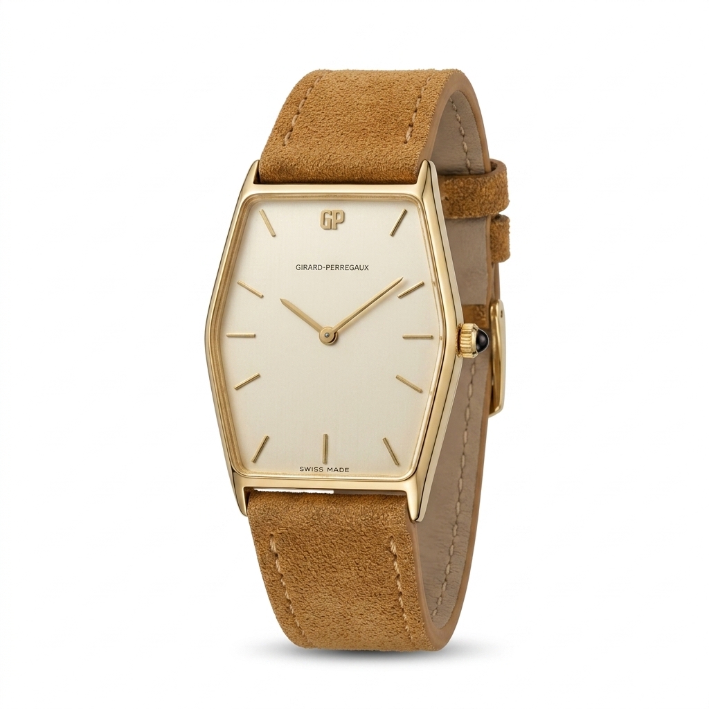 Girard-Perregaux Gold Tone Suede Strap Watch