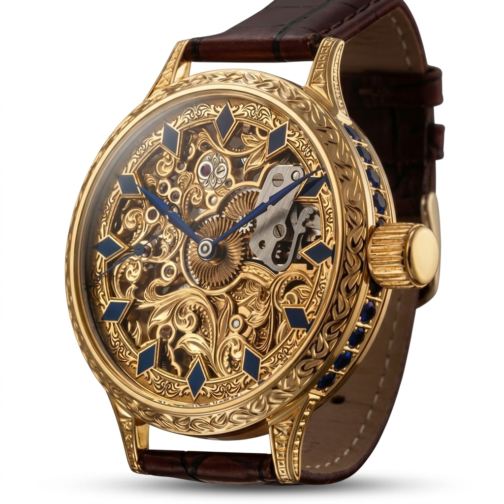 Luxury Gold Skeleton Watch | Sapphire Accents