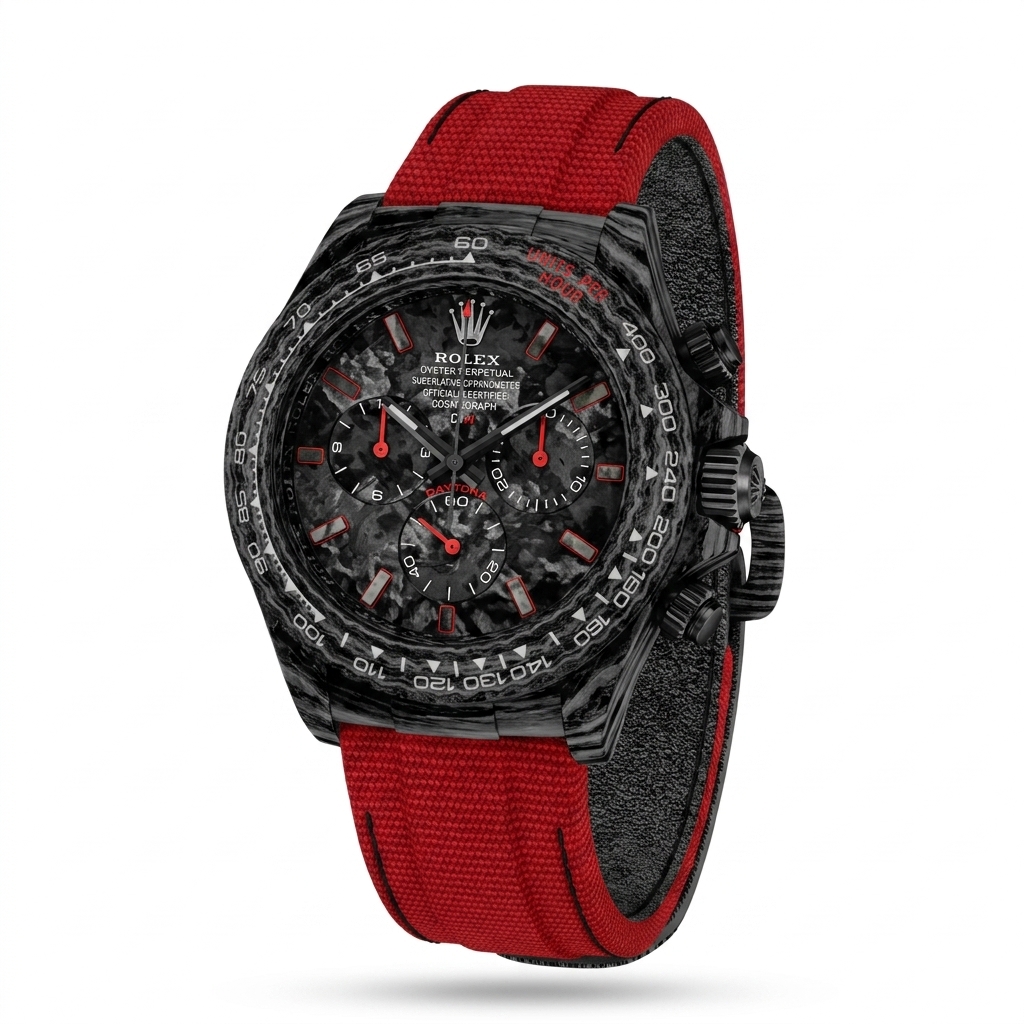 JAMD Mart Carbon Fiber Chronograph Watch Red Strap