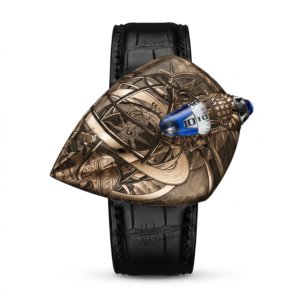 Engraved Asymmetrical Watch | Luxury Timepiece