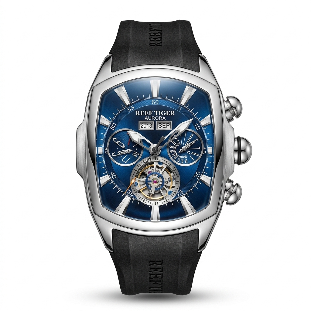 Reef Tiger Aurora Blue Dial Automatic Chronograph Watch