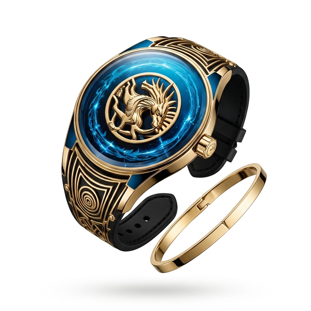 Dragon Emblem Gold Watch & Bracelet Set