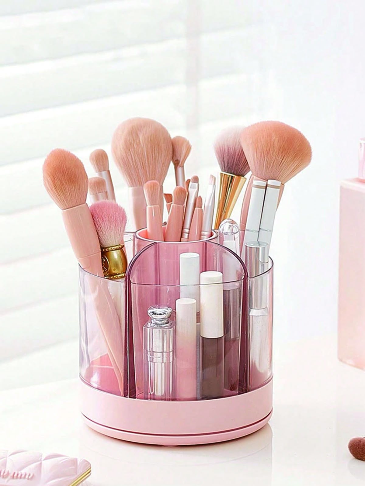 Pink Rotating Makeup Organizer for Brushes & Cosmetics
