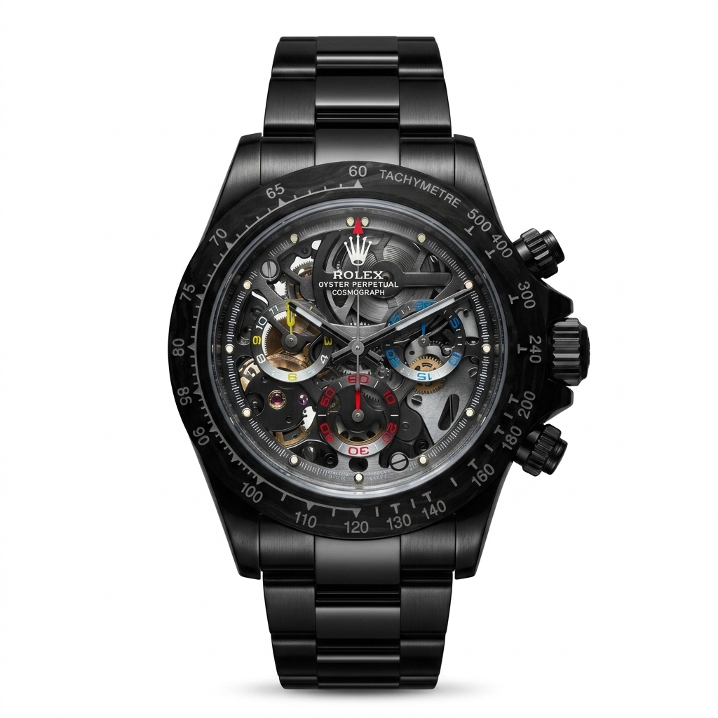 Luxury Black Skeleton Chronograph Watch
