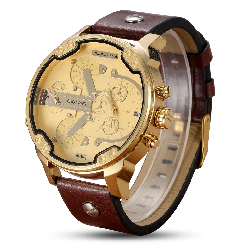 CAGARNY Gold Tone Chronograph Watch | Men's Fashion