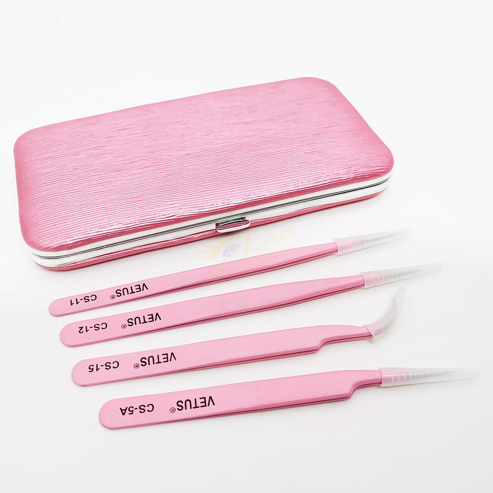 VETUS Pink Eyelash Extension Tweezer Kit