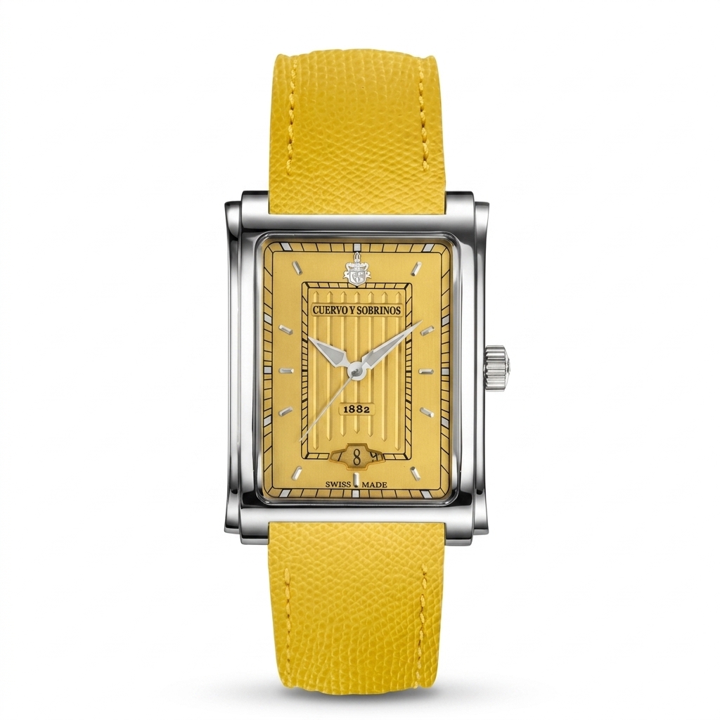 Cuervo y Sobrinos Rectangular Gold Dial Watch