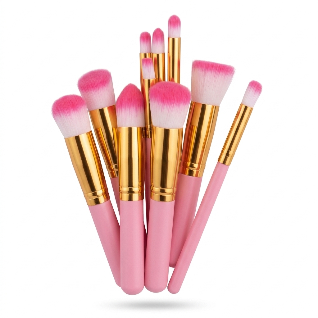 Pink & Gold Makeup Brush Set for Face & Eyes